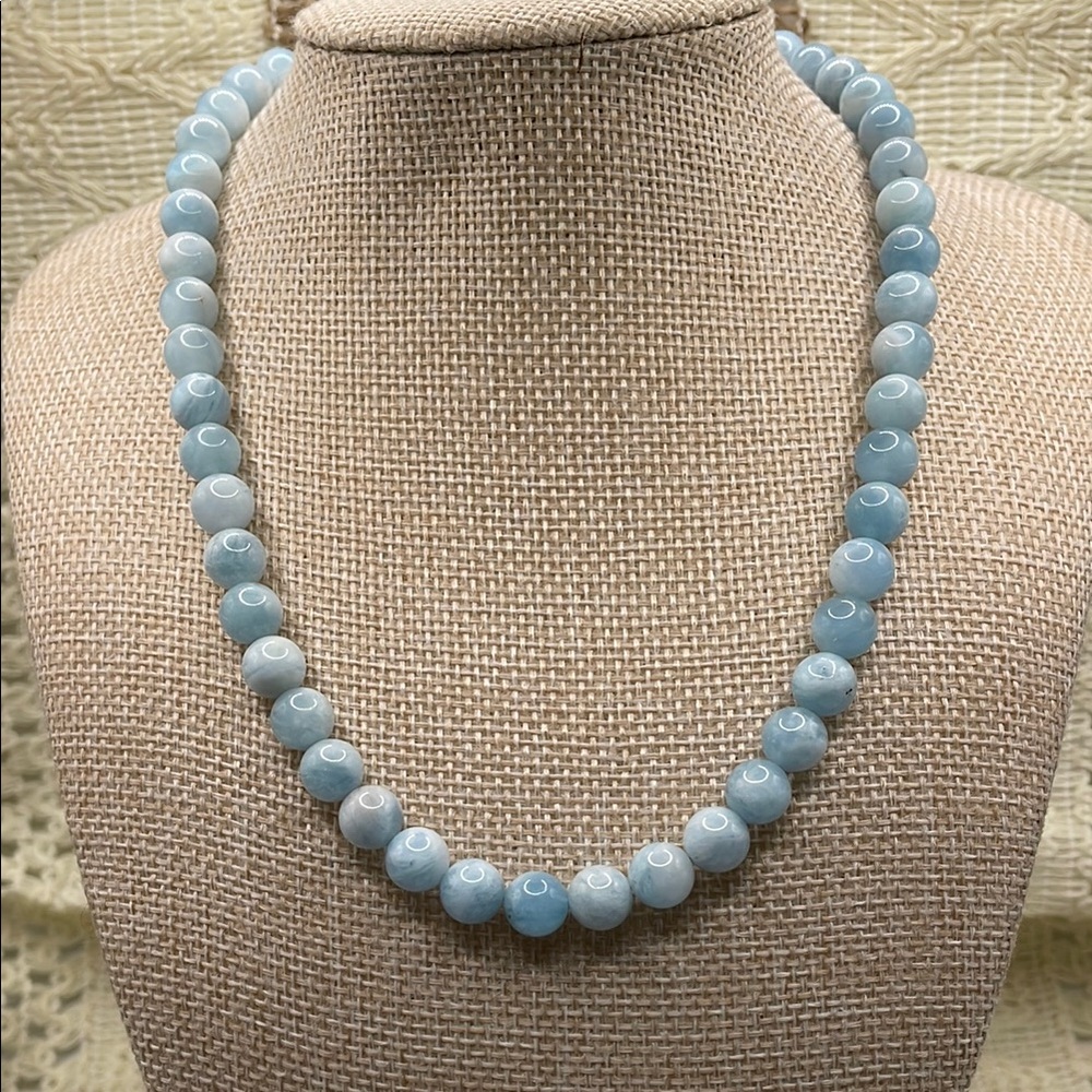 AAA Aquamarine Stone 16” Necklace in Sterling Silver